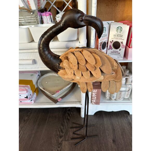 Wood and Metal Flamingo Sculpture - Picture 1 of 3